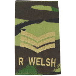 Sergeant (Royal Welsh) Brown On DPM Camo  Embroidered NCO or Officer Cadet rank badge