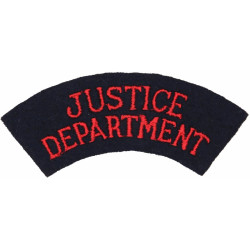 Justice Department (New Zealand) Shoulder Title Red On Black  Embroidered Overseas Police, Prison or Corrections insignia