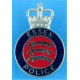 Essex Police Collar Badge with Queen Elizabeth's Crown. Chrome and enamelled UK Police or Prison insignia