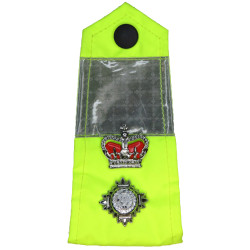 UK Police Chief Superintendent Shoulder Strap Day-Glo with Queen Elizabeth's Crown. Chrome and enamelled UK Police or Prison ins