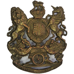 New Zealand Regular Forces Artillery Helmet Plate with Queen Victoria's Crown. Brass Other Ranks' metal cap badge