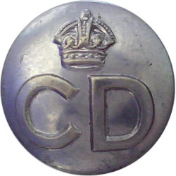 Civil Defence Corps Button  (Crown Over CD) 17.5mm with King's Crown. Chrome-plated Civilian uniform button